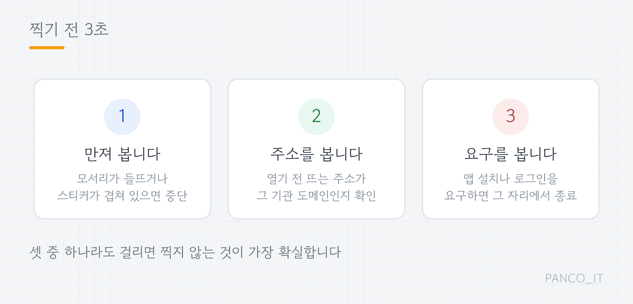 큐싱 점검 3단계: 스티커를 만져 보고, 주소를 보고, 요구를 본다